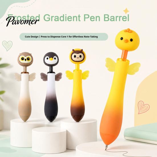 Cute Animal Pens for Students Ballpoint Pen, 0.7mm Smooth Writing Retractable Gel Pens, Owl/Chick/Penguin/Honeybee Pen School Office Stationery