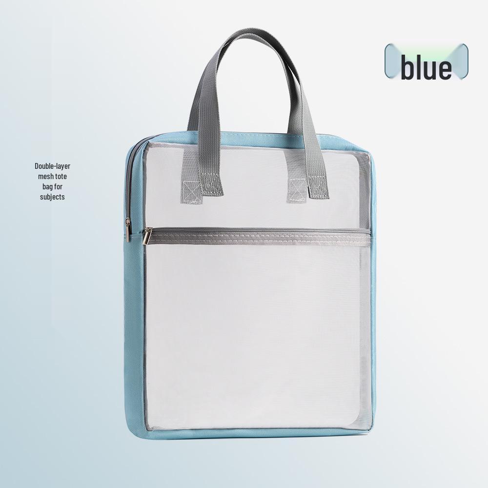 Double Layer Mesh Tote: Large Capacity Transparent A4 Document Bag for Student Textbook Storage