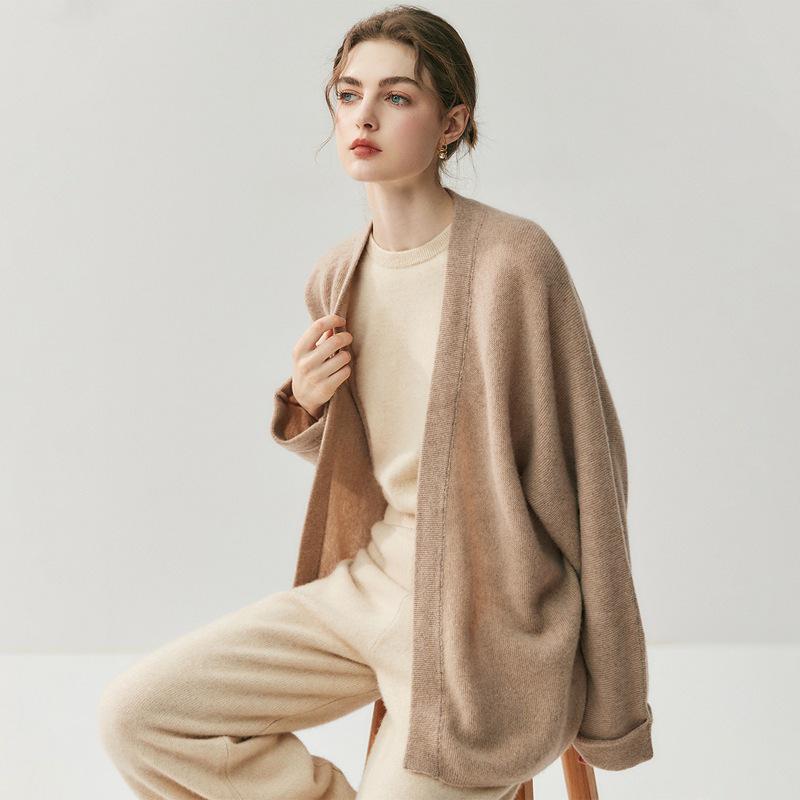 Women's Cashmere Blend Open Front Knit Cardigan: V-neck, Loose Shawl Style for Autumn/Winter