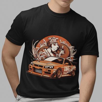 Herr Svart Casual T-shirt Nissan GTR JDM Bil Grafisk T-shirt Street Japansk Stil