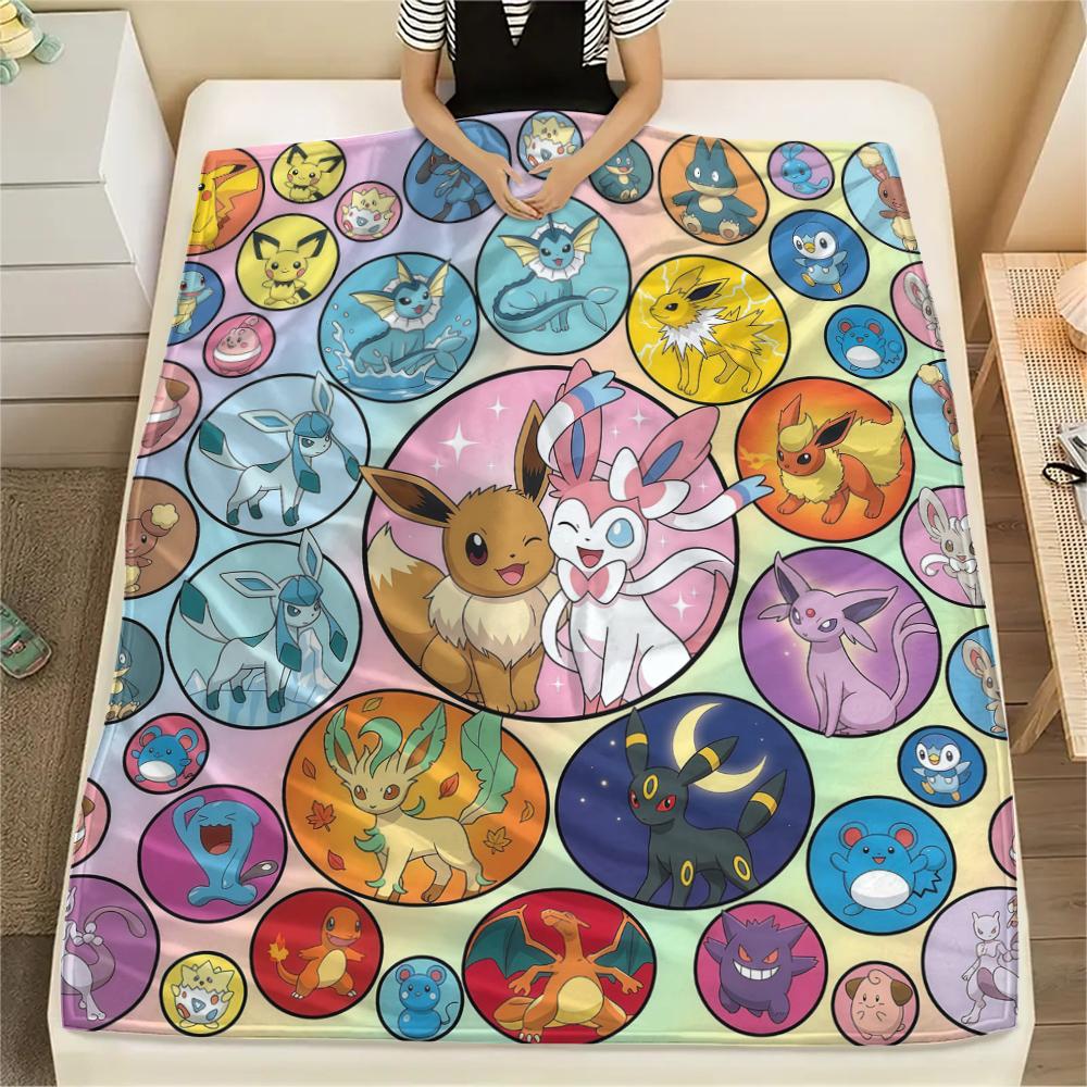 Pokémon Poster Flannel Blanket Print, Warm Soft for Sofa Bed Chair, Perfect for Travel Picnic Bedroom -HE56