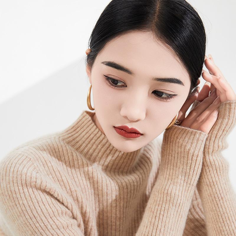 Dámská pletená košile s polovysokým výstřihem a dlouhým rukávem na podzim a zimu Nový dámský svetr s pulovrem lze nosit zevně