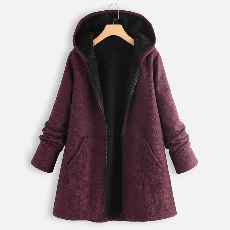 Women's Fashion Autumn/Winter Hooded Reversible Fleece Sweatshirt Jacket Cotton Padded Thick Hooded Women's Coat