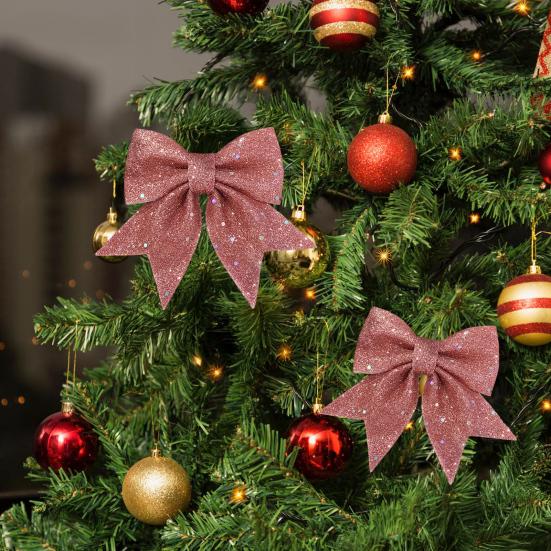 2Pcs Christmas Glitter Bowknot Reusable DIY Xmas Tree Gift Box Wreath