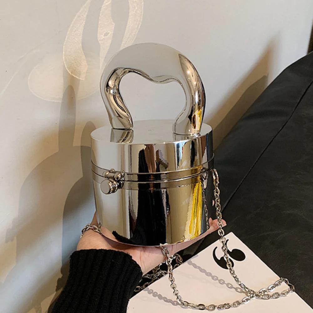 Gold Box Handbag Fashion Shiny Women Bag Party Evening  Clutch Hand Bags For Women Metal Chain Messenger Purse