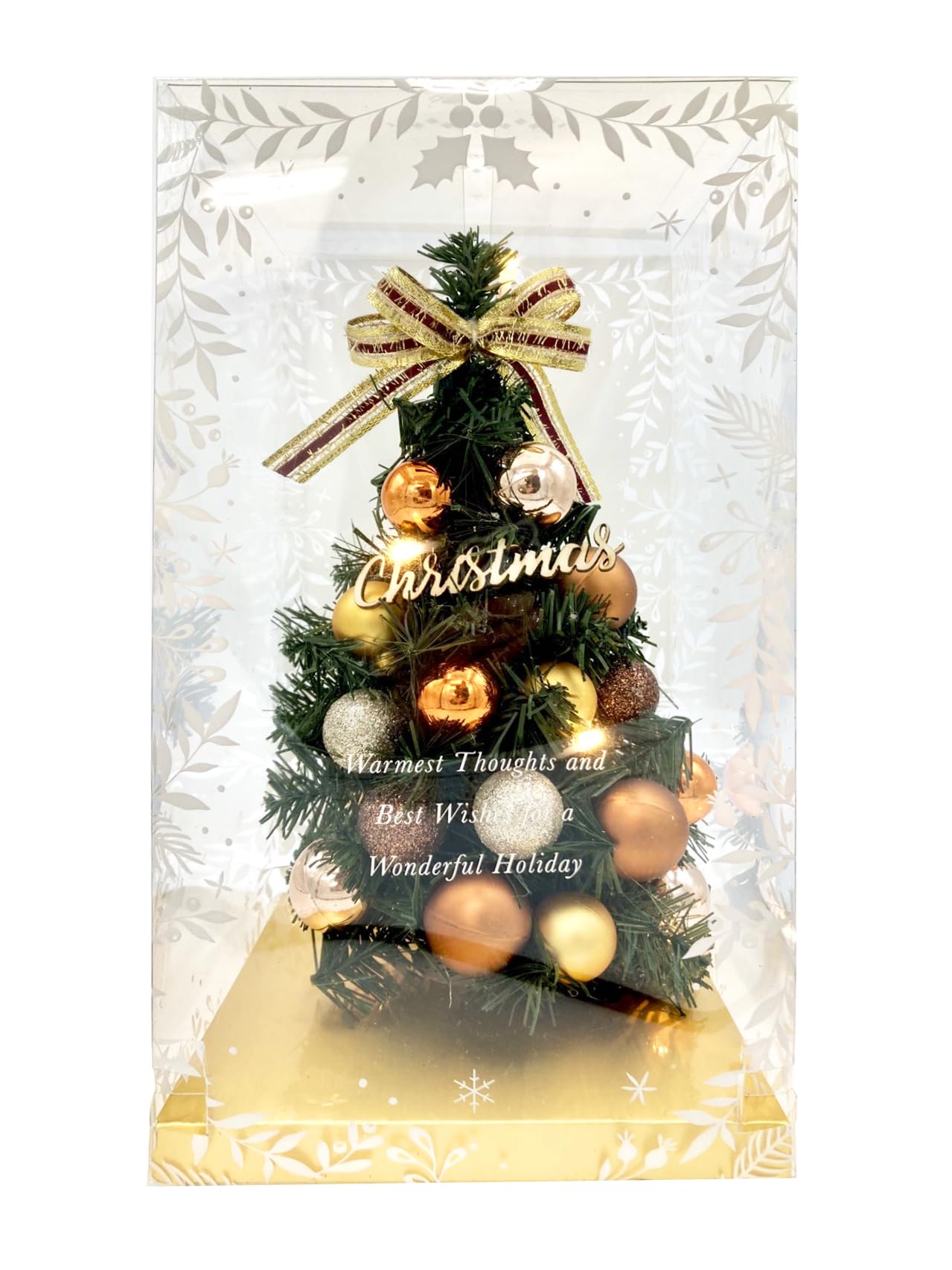 

Stylish and cute artificial tabletop Christmas tree with LED lights and ornaments (28cm, gold)