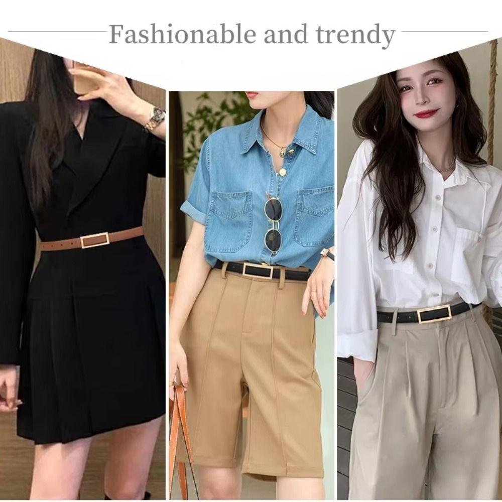 Fashion Dress Belt Rectangle Buckle Waist Belt Waistband Narrow Belt  Female