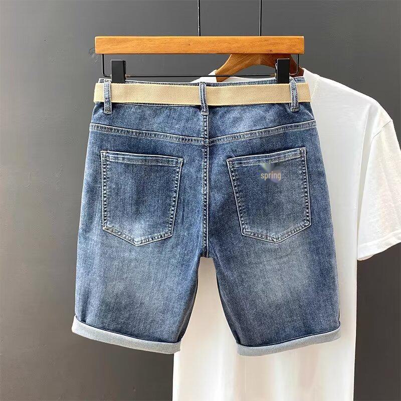 2024 Men's Summer Loose Fit Denim Shorts: Mid-Length, Korean Style, Trendy, Straight Fit