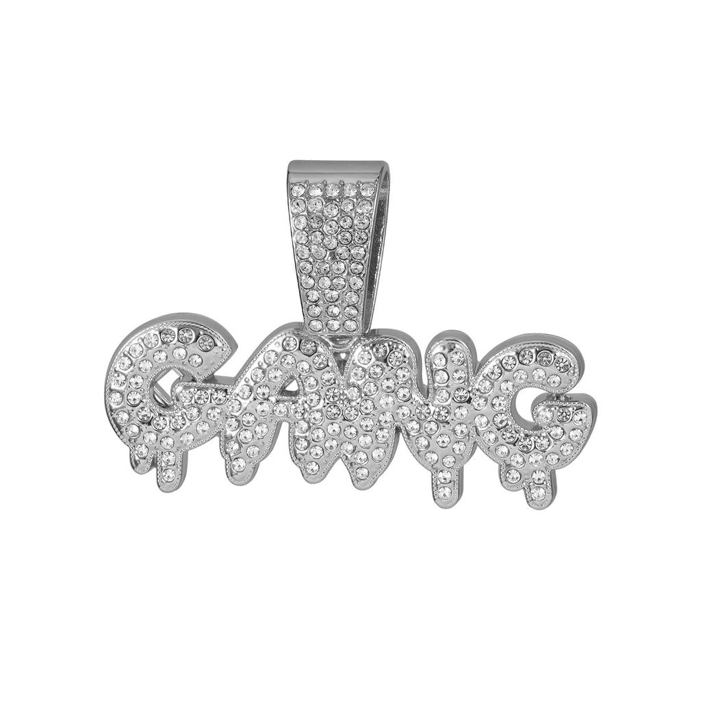 Herren Iced Out Blasenbuchstaben GANG Anhänger Zinklegierung Kristall & Strass Cuban Chain Trendiger Party Streetwear Schmuck