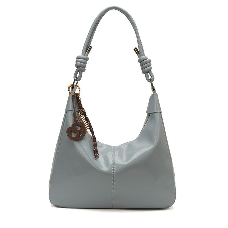 Glossy Faux Leather Hobo Bag for Women with Knotted Handle Soft Shoulder Bag for Everyday Use Casual Outings