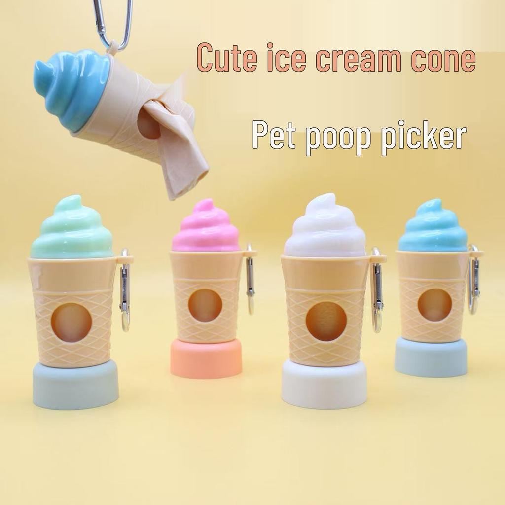 Pet Ice Cream Trash Can with Trash Bag Holder & Dog Poop Scooper