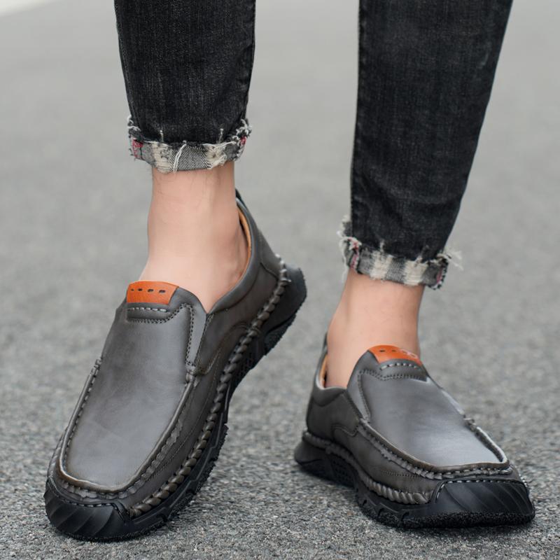 Men's Large Size Pure Handmade Sewing Casual Rubber Leather Shoes Soft Soles Wedding Shoes 38-48