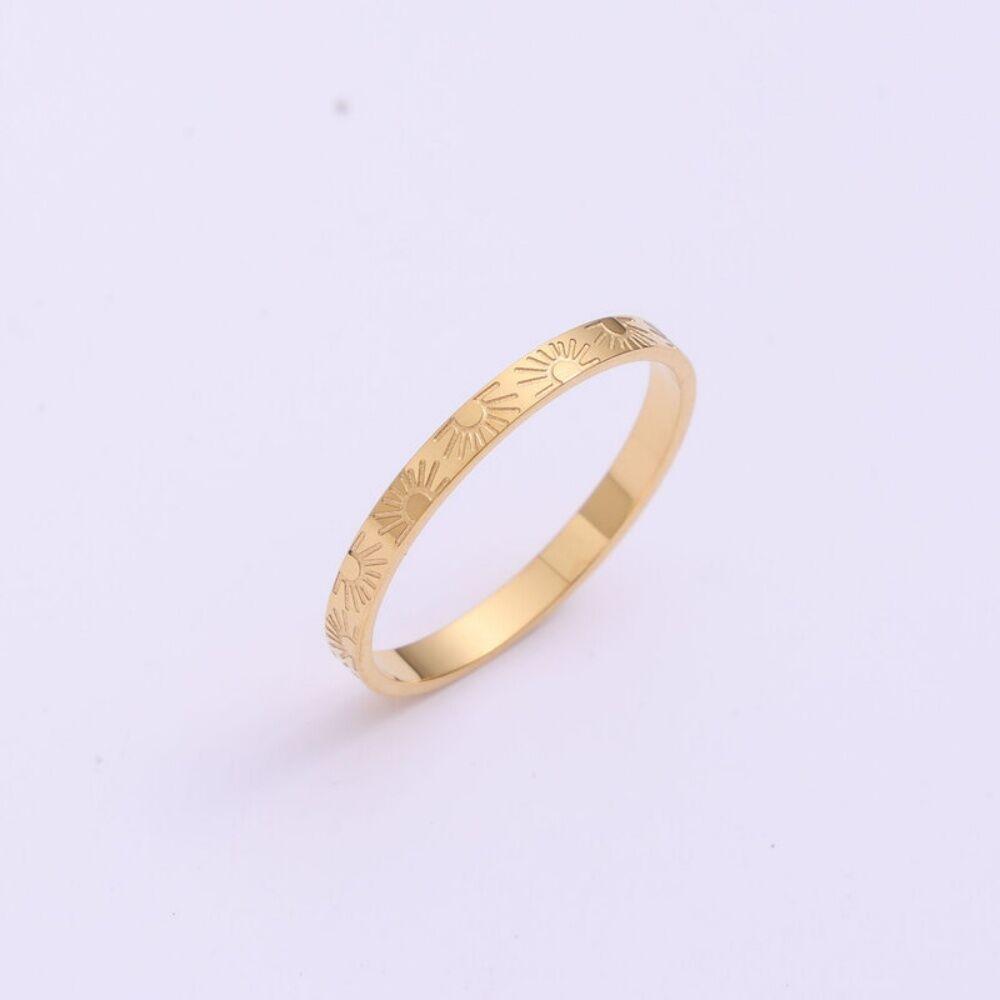 Gold Color Sunflower Thin Stainless Steel Women'S Rings Promise Finger Female Rings Wedding Party Jewelry Gifts 2024 New Trend