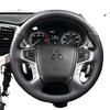 For Mitsubishi Pajero Sport III Montero 2015- Hand-stitched Black Leather Non-slip Car Steering Wheel Cover