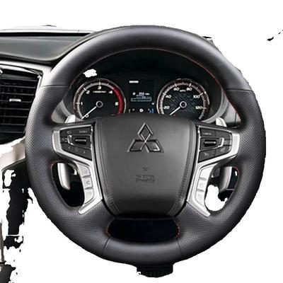 Pro Mitsubishi Pajero Sport III Montero 2015- Ručně šitý černý Kožený protiskluzový Potah volantu auta