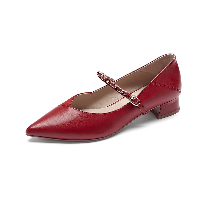 Laird Stone Cai Wenjing Style Sheepskin Mary Jane Block Heel Pumps