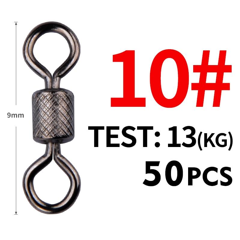 MEREDITH 50PCS/Lot Fishing Swivels Obratlík s kuličkovým ložiskem s bezpečnostní západkou Pevné kroužky Otočný obratlík pro příslušenství pro lov kaprů