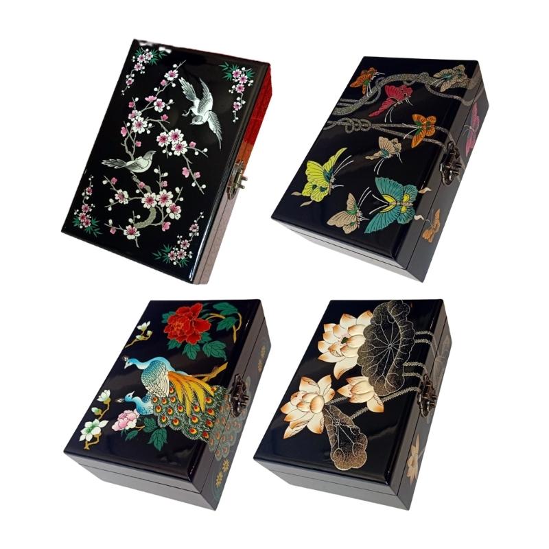 Boîte de rangement pour bijoux laquée artistique Fermeture à clé traditionnelle Fait main Décoration intérieure Organisateurs