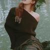 Zhao Lusi-Inspired Off-Shoulder Striped Knit Top - Spring 2026 Arrival