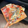 Fashion Black and White Printing Temperament Square Scarf Imitation Silk Korean Version Decorative Scarf Scarf Professional Decorative Shawl Silk Scar