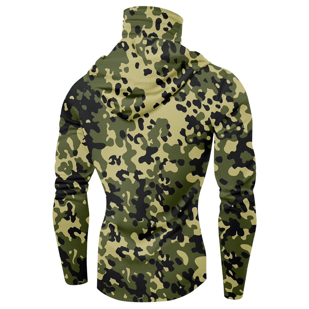 Herren Sommer Camouflage Schnelltrocknendes Langarm-T-Shirt Sonnenbekleidung Angeln Fitness Sport Kapuzen-Langarm-Top