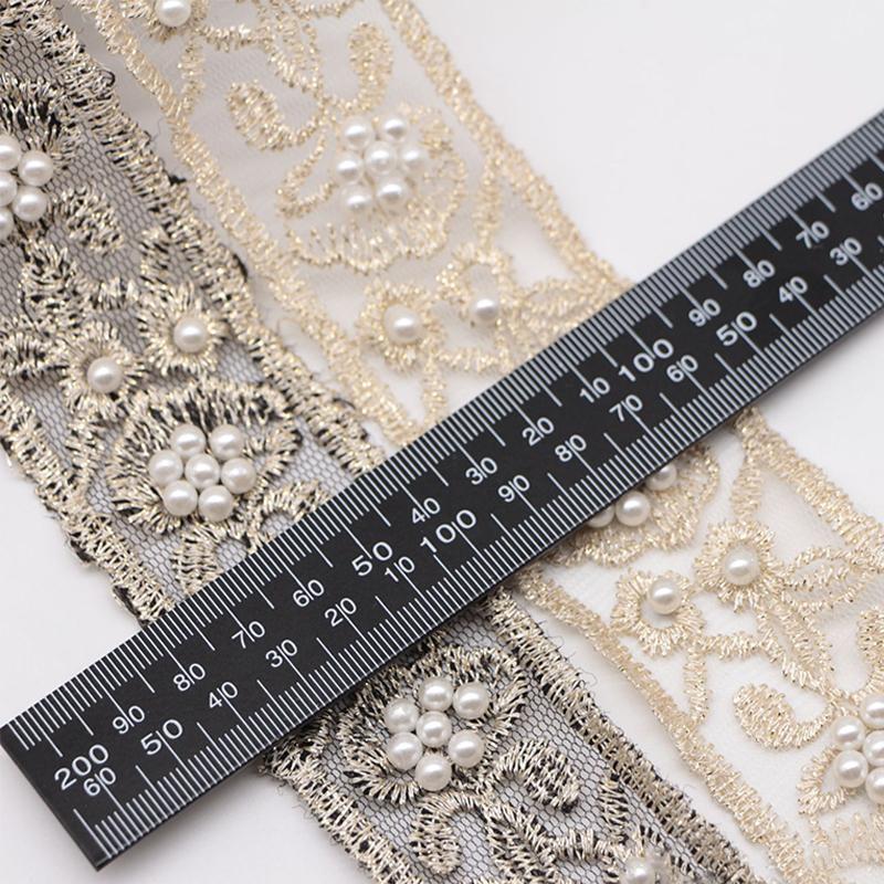 1Yard 40mm Exquisite Embroidery Organza Lace with Pearls for DIY Headwear Accessories Clothing Wedding Dress Pearl Lace Decor