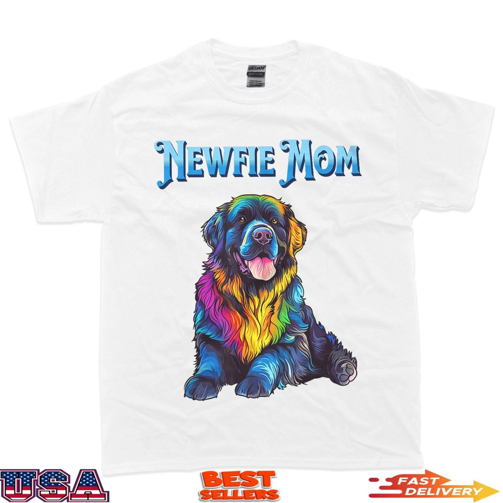 

Newfoundland Newfie Dog Mom Vibrant Colorful Design 100% Cotton T-shirt Mens Tees Top L