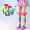 Kids Rainbow Knee Socks Colorful Knee High Socks Girls Funny Boot Socks with Tulle Frill for Dress-Up Parties Festive Events
