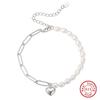Pearl Jewelry 925 Silver Pearl Bracelet Heart Charm Paperclip Chain14K Gold Plated Freshwater Pearl Bracelet
