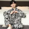 Cotton Men's Pajamas Spring and Autumn Long-Sleeved Nightwear New Cardigan Plaid Wind Homewear Sleepwear Loungewear