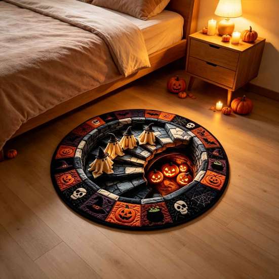 Badezimmer-Fußmatte 3D Spuktreppen-Bereichsteppich, Halloween-Geister-Treppen-Rundteppich mit rutschfester Horror-Anti-Rutsch-Rückseite, für Wohnzimmer
