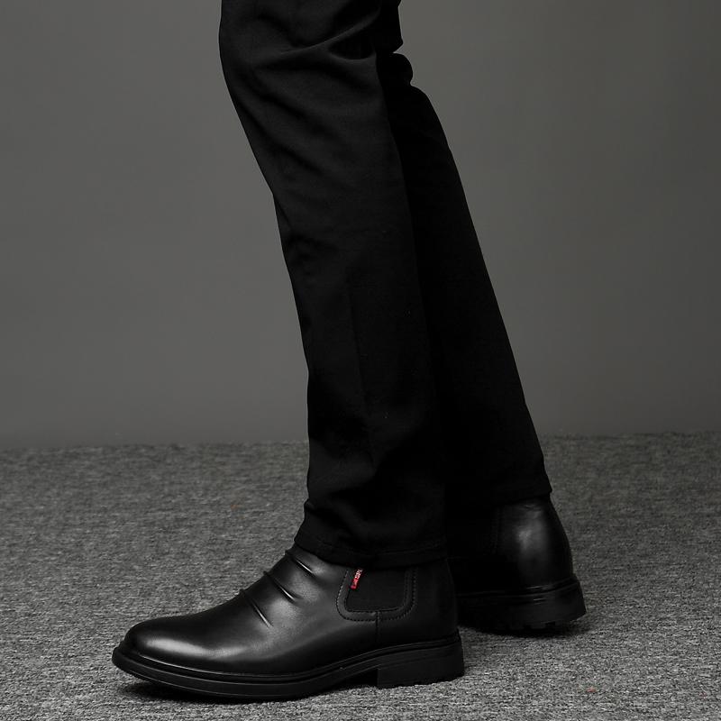 Mode Herrenschuhe Herren Winterschuhe Schwarz Echtes Leder Business Stiefel Warm Plüsch Fell Mann Winter Schuhe Hochwertige Chelsea Stiefel