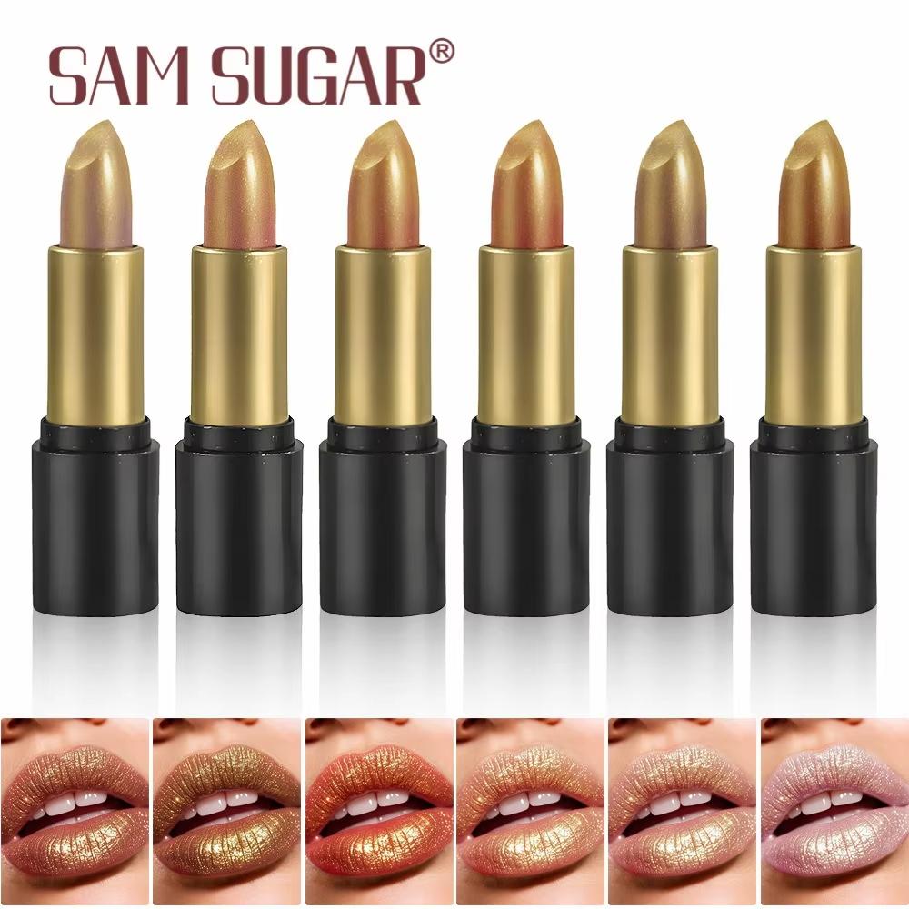 6 Colors Glitter Lipstick Diamond Pearlescent Gold Sexy Red Lipssticks Waterproof Lasting Non-Sticky High-Shine Lip Gloss Makeup