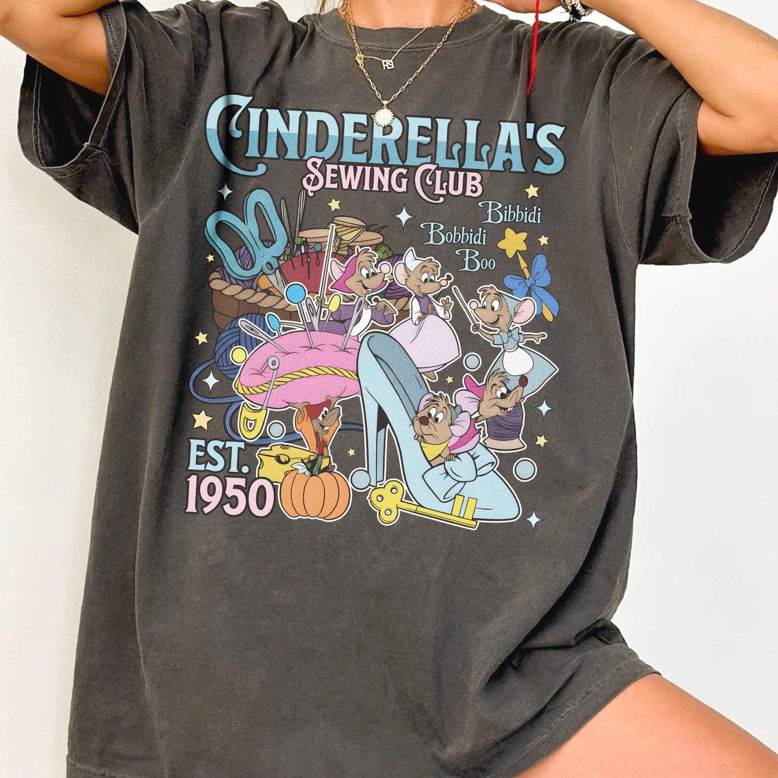 Cinderella Sewing Club Comfort Colors Tee, Jaq Gus Gus Bibbidi Bobbidi Boo Shirt S
