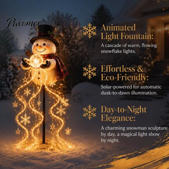Eco Friendly Yard Lighting for Christmas Solar Snowman Garden Light with Flowing Snowflakes, LED Waterfall Winter Pathway Illumination Star,