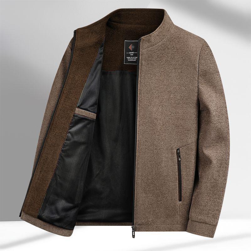 Chenille Stand-Collar Jacket for Men - Mid-Length, Loose Fit, Spring/Autumn Style for Middle-Aged and Elderly