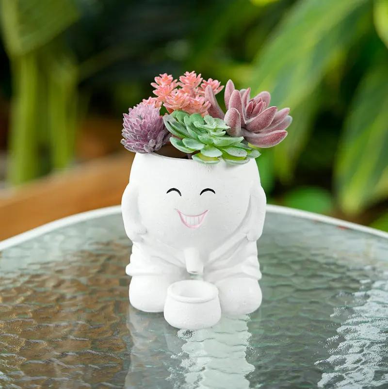 

Скандинавский зеленый горшок для растений, садовая ваза для цветов, креативная кукла, украшение из смолы, уличный суккулентный цветочный горшок, подвесное кашпо белый