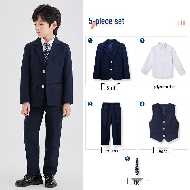 Spring/Summer Kids' British College Style Navy Blue Kindergarten Uniform Set for Performances