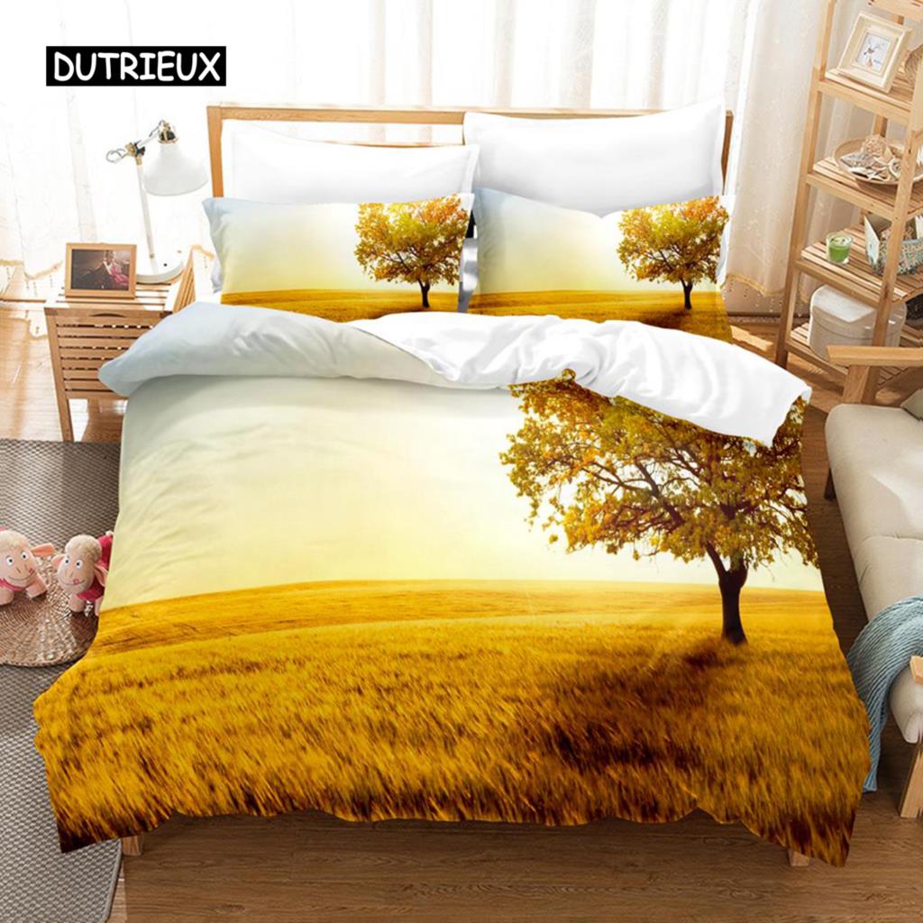 Natural Landscape Duvet Cover Set Blue Sky Lawn Flower Double Queen King Size 2/3Pcs Polyester Quilt Cover for Kids Teens Adults