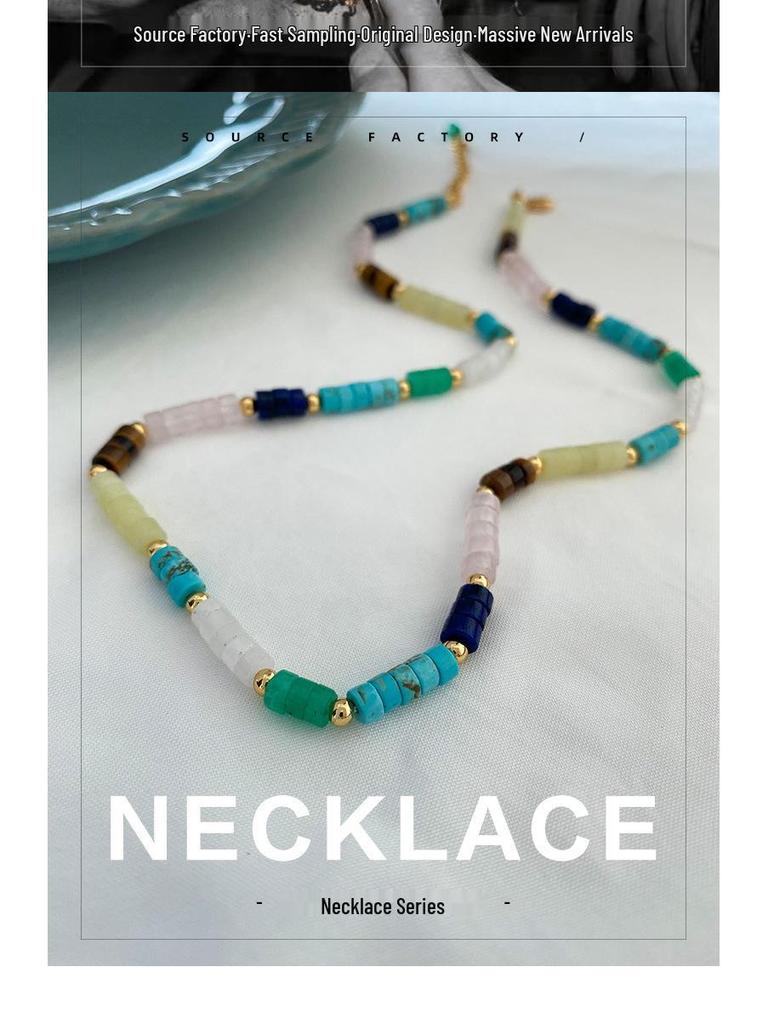 European & American Retro Minimalist Beaded Natural Stone Women's Necklace - Elegant Layered Clavicle Chain