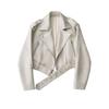 Giacca da Donna Bicolore Distressed in Ecopelle PU con Revers, Taglio Ampio, Stile Europeo e Americano, 2025