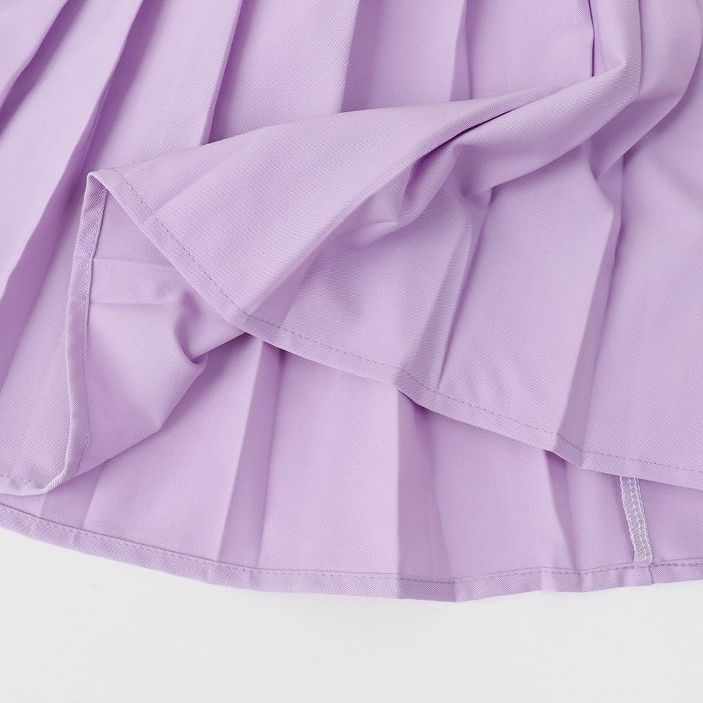 Conjunto de Falda Plisada Preppy de Verano para Niñas con Manga Corta Fruncida y Bordado de Conejo Conjunto de Dos Piezas para Niños