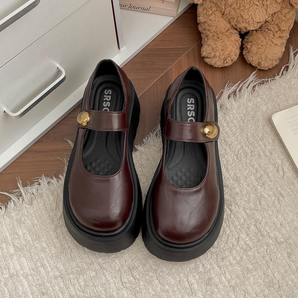 Retro Brown British Style Platform Heightening Small Leather Shoes Women's 2025 New Autumn Skirt Mary Jane Single Shoes