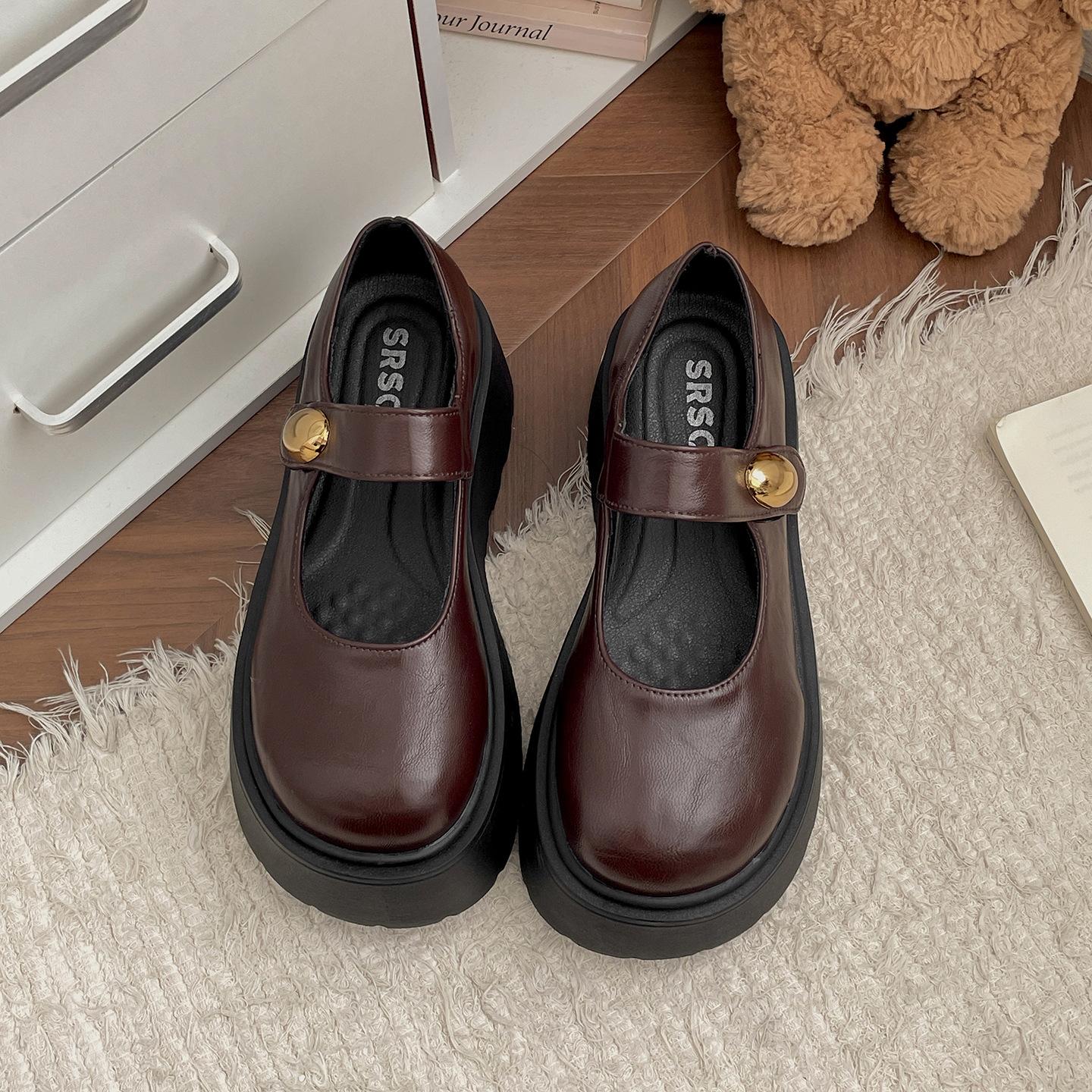 

Retro brown British style platform heightening small leather shoes women s 2025 new autumn skirt Mary Jane single shoes 40 коричневый