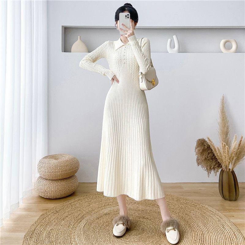 2025 Autumn/Winter French Knit Sweater Dress with Waist-Hugging Design for Women