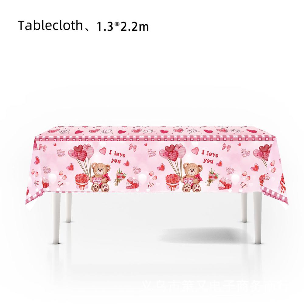 51pcs Valentine's Day Tableware Includes Cups Plates Napkins Tablecloth