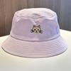 Cat Embroidered Cotton Fisherman Hat With Sun Protection For Casual Summer Wear