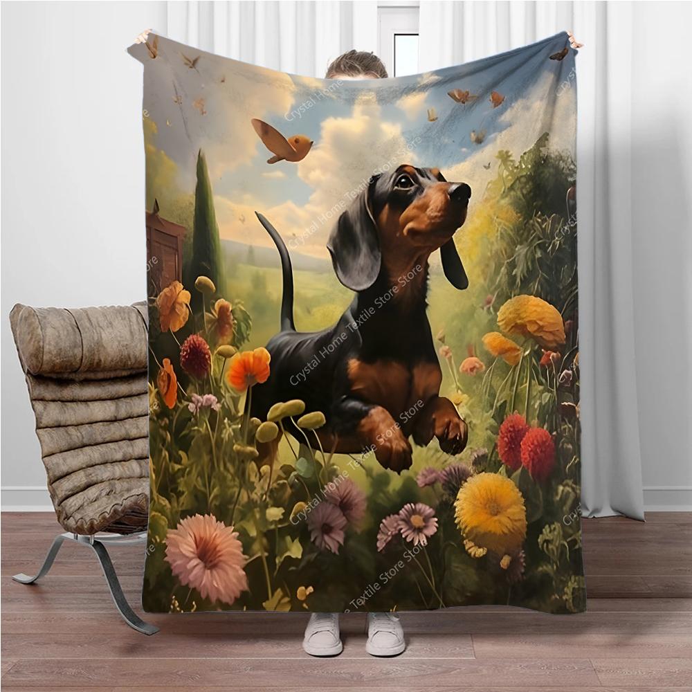 A Small Black Dog Design Flannel Blanket, Soft Warm Throw Blanket Nap Blanket For Couch Sofa Office Bed Camping Trave Blanket