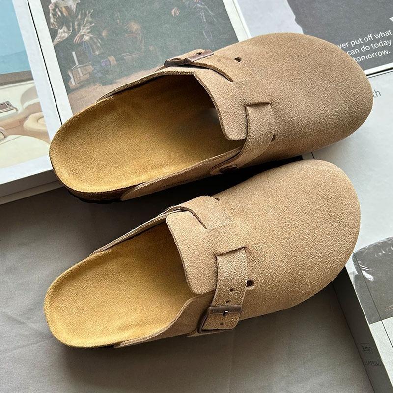 Unisex Suede Clogs Shoes Genuine Leather Closed Toe Slip On Mules Casual Comfort Sandals Women Men Summer Outdoor Walking Shoes