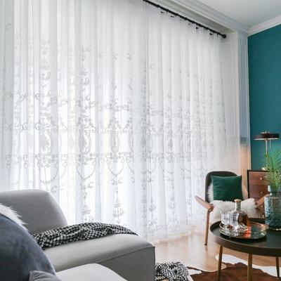 1pc Simple Embroidery Sheer Curtain, Pastoral Style White Embroidered Curtain, Rod Pocket Window Treatment, Suitable for Living Room Bedroom
